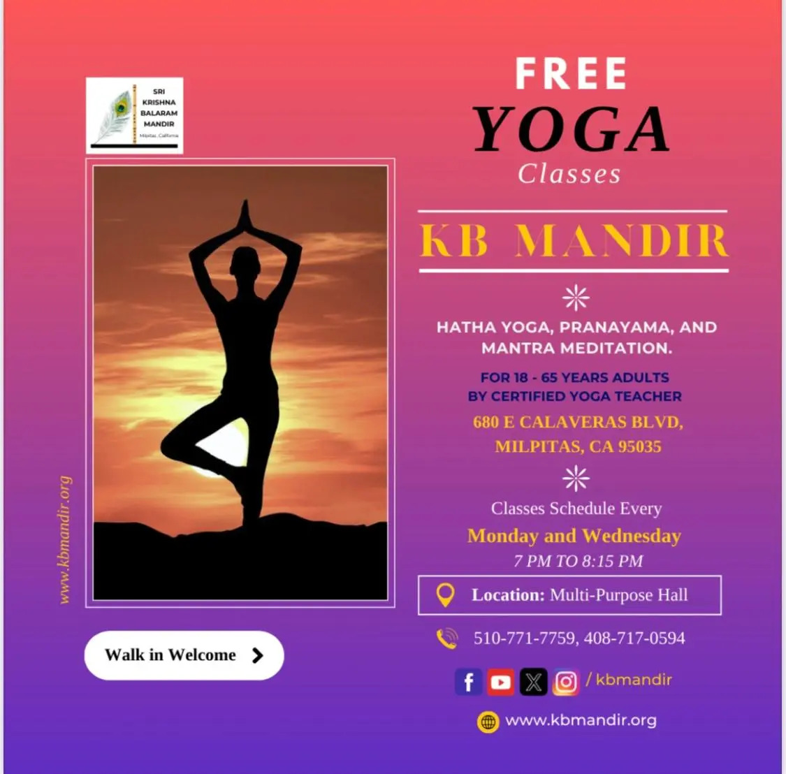 Free Yoga class every Monday and Wednesday
